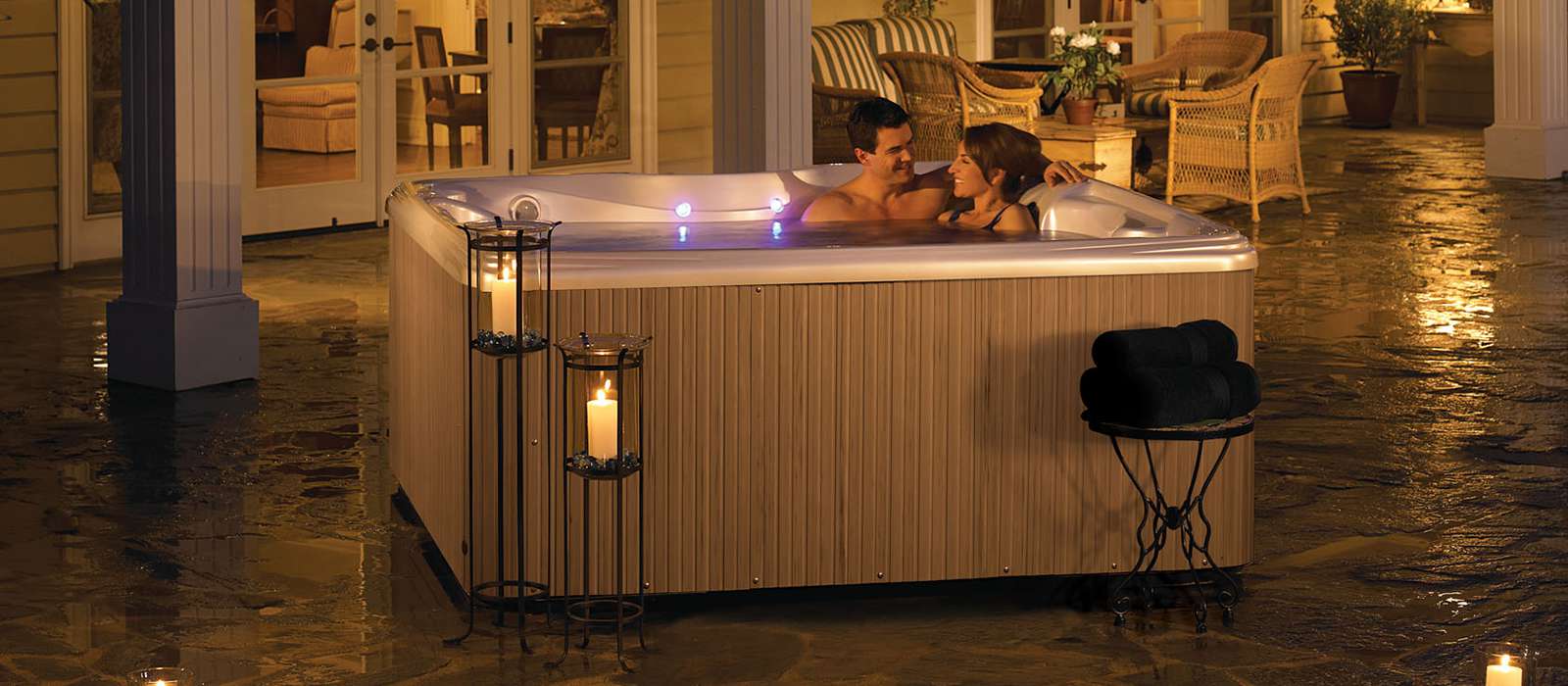 Enhance your spa experience with the Relay’s multi-color LED lighting system and therapeutic waterfall. Add an optional wireless TV and sound system to watch your favorite shows and listen to music while you soak.